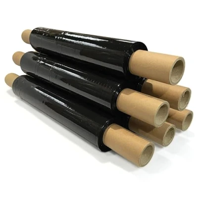 Image of JeeJaan® 6 Rolls Black Pallet Wrap 400mm x 250m 23mu 1.50kg Extended Core Tear Resistant Shrink &amp; Stretch Water Moisture Proof Industrial Cling Film Multi Use Furniture