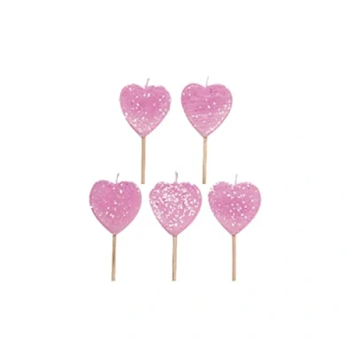 Image of Anniversary House Pink Glitter Heart Birthday Candles For Cakes, Pack Of 5, Celebration Cake Topper Decoration, 7.5 Centimeters, AHC134