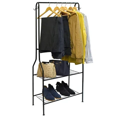 Image of Vinsani® Heavy Duty 2 Tier Multi Purpose Organiser Clothes Rail &amp; Shoe Bench Stand Rack for Entrance Hall Home Office