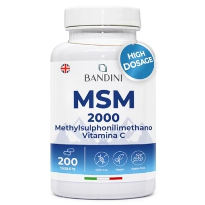 Image of Bandini® MSM 2000 mg Methylsulfonylmethane and Vitamin C 200 High Strength Vegan Tablets Supplement for Joints, Skin, Hair, Nails &amp; Collagen Building Non GMO, No Preservatives, Additives