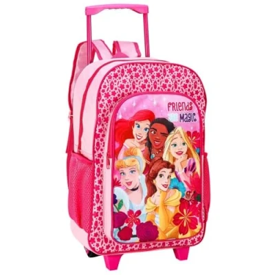 Image of Disney Princess Premium Trolley Bags For Kids, Boys &amp; Girls Travel Backpack with Wheels, Large Compartment Extendable Handle Carry On Luggage Suitcase Children Age 3+