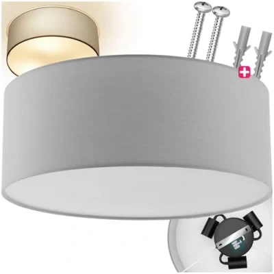 Image of TecTake® Round Ceiling Light with Lampshade in Linen Look &amp; Robust Steel Frame, Fits up to 3 x 40W Bulbs, Easy Installation Modern Lamp for Living Room, Bedroom, Kitchen Bathroom Grey