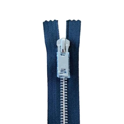 Image of 7 Inch Metal Closed End Zip Silver Teeth, Black Fabric Tape, Choice of Pullers (Chunky Rectangle Puller)