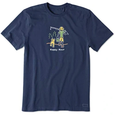 Image of Life Is Good. Mens Crusher Tee Happy Hour Fish, Darkest Blue, Large