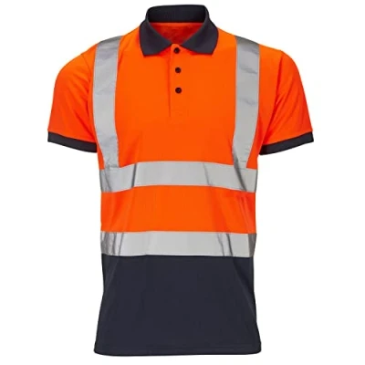 Image of NIYS Hi Viz High Visibility Polo Shirt Yellow Orange Navy Safety Security Work Button Breathable Lightweight Workwear Top Reflective Tape Small to 3XL (as8, alpha, s, regular, Navy)