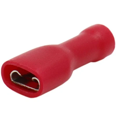 Image of Heschen Female Quick Disconnects Vinyl Fully Insulated, FDFD1.25 187, 4.8 x 0.5mm Cable Terminal, for 0.5 1.5mm² (22 16 AWG), Red, 100Pack