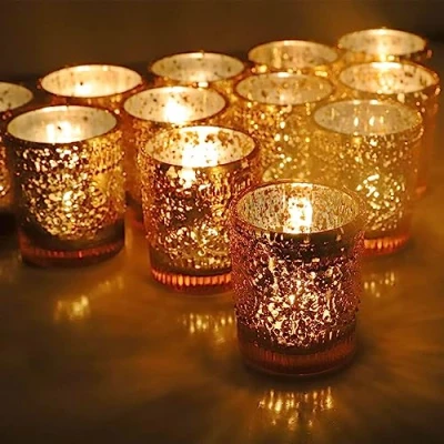 Image of Vohocandle Gold Tea Light Holders Set of 12, Candle Bulk for Wedding Table Centerpiece, Mercury Glass Tealight Holder Home Party Decoration (5.5 * 6.5cm, Gold)