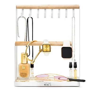 Image of Sasha Morel Jewellery Stand, Organiser 3 Tier Necklace Stand Wooden Ring Holder, Earring Display Bracelet