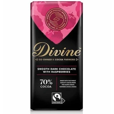 Image of Divine Dark Chocolate with Raspberry 100g Pack of 2