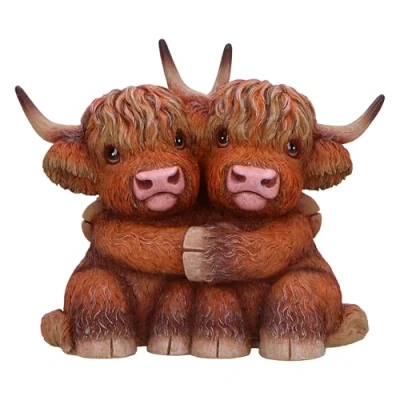 Image of Nemesis Now Highland Hug Hugging Cows Figurine, Resin, Brown, Cast in the Finest Expertly Hand Painted