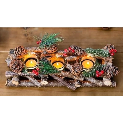 Image of Pinecone &amp; Berries Christmas Decorations,Tealight Candle Holder, Indoor Ornaments for Home, Table Centrepiece, Dinner Set, Kitchen Light, Decorations Centrepiece