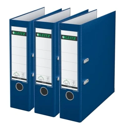 Image of Leitz Lever Arch File, Blue, A4, 80 mm spine, Pack 3, Plastic, 310335135