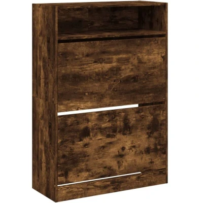 Image of vidaXL Shoe Cabinet with 2 Flip Drawers Smoked Oak 80x34x116 cm