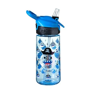 Image of Nuby Kids Water Bottle, Bpa Free, Shark Design, Shatter Proof Tritan Cup