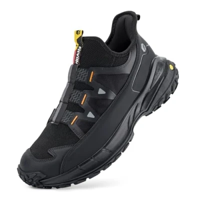 Image of FitVille Men&#039;s Extra Wide Walking Trainers Comfortable Slip On Hiking Shoes with Arch Support, Low Rise Trekking and Footwear for Outdoor Camping Climbing Black