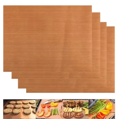 Image of Jidyllic Reusable Non Stick Oven Liner,4 Pcs Liners Sheets Teflon Sheet Baking Tray Liner Washable BBQ Grill Mat or Bread, Biscuits, Meat (40 * 30)