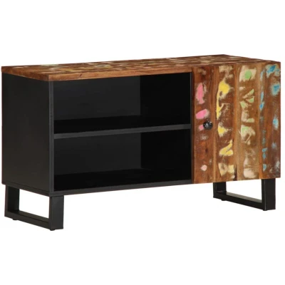 Image of vidaXL TV Cabinet Solid Reclaimed &amp; Engineered Wood Iron footed Lowboard Sustainable Recycled Material With Storage Compartments Display Panel