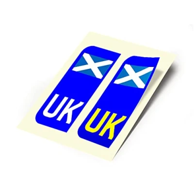 Image of BWW Print 2 X New UK Car Reg Number Plate Stickers Scotland Scottish Saltire Flag for Travel Abroad, Front &amp; Rear