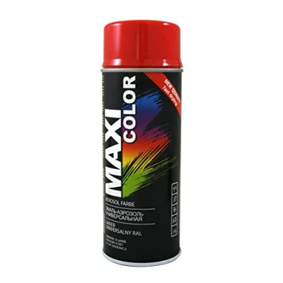 Image of MaxiColor gloss Flame Red RAL3000 Spray 400ml Fast drying, high finish for metal, wood &amp; plastic. Offers vibrant color, smooth coverage, and long lasting indoor/outdoor protection.