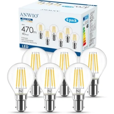 Image of ANWIO B15 Led Golf Small Bayonet Filament Bulb 40W Equivalent, 4W P45 2700K Warm White Light Bayonet, 470Lm,220 240V,77 * 45MM,Non Dimmable(6 PCS)