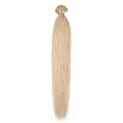 Image of 50 Strands Nail U Tip Remy Human Hair Extensions Blonde 24# Pre Bonded Natural Straight 0.5g/strand 18 inch