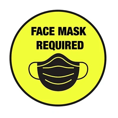 Image of Vinyl Sticker Self Adhesive Sign, FACE_Mask_Required Interior/Exterior, Window/Door/Glass Sign Social Protection Care for Public Spaces 220mmx220mm (Yellow)