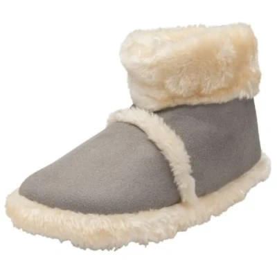 Image of DUNLOP Ladies Bootie Slippers Soft Warm Cosy Faux Fur Lined Sparkly Winter Ankle Boots (Grey/Cream, UK Footwear Size System, Adult, Women, Numeric Range, Medium, 7, 8)
