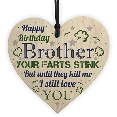 Image of RED OCEAN Love You Funny Happy Birthday Card Wooden Heart Brother Gift Thank For Him