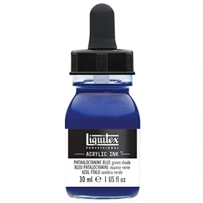Image of Liquitex 4260316 liquid Professional Acrylic Paints Ink, 30 ml, highly pigmented airbrush paint, phthalocyanine blue, green tone