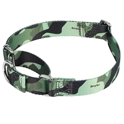 Image of Hyhug Design, Choking (Martingale) Training Dog Collar to Prevent Escape. Comfortable and Adjustable, Strong, Hard wearing, Durable (Medium, Camo Green)