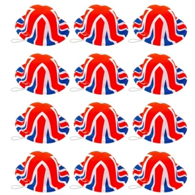 Image of Quickdraw 12 x Mini Union Jack Bowler Hats Plastic Fancy Dress D Day Anniversary Bulk Pack Party Supplies