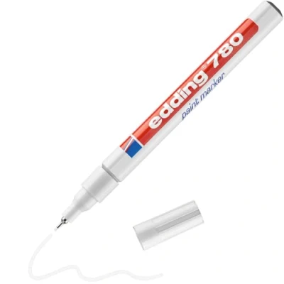 Image of edding 780 paint marker white 10 pens round tip 0.8 mm for marking and labelling metal, glass, rocks or plastic heat resistant, permanent, smudge proof waterproof