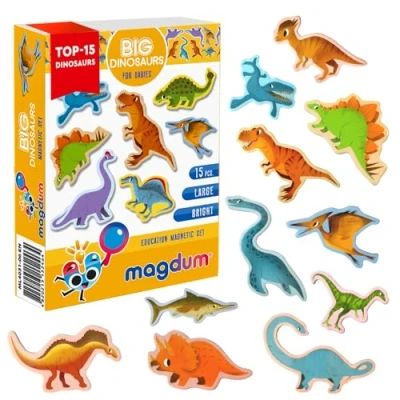 Image of Fridge Magnets For Toddlers Magdum 15 DINOSAUR TOYS Kids Magnetic Shapes Magnet Toy