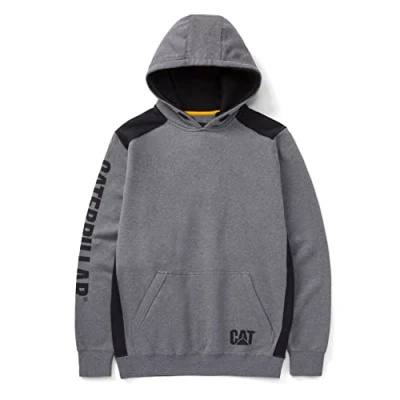 Image of CAT Men&#039;s Logo Panel Hooded Sweatshirt (Regular and Big Sizes), Dark Heather Grey, XX Large