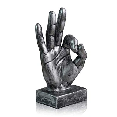 Image of LEPENDOR Silver Polyresin Hand Gesture Desk Statues Finger Sculpture Decor Ok Fingers