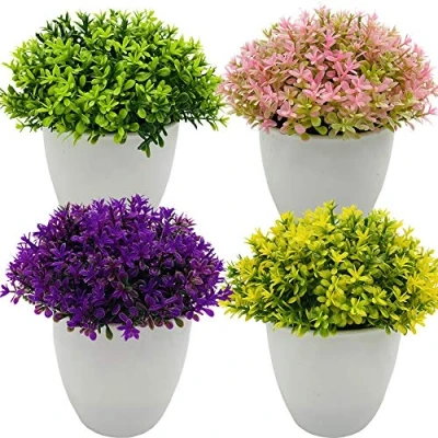 Image of Fycooler Set of 4 Artificial Plants Small Fake for Indoor and Outdoor Faux Grass Bedroom Office Desk &amp; Home Decor Decorative