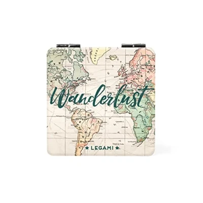 Image of Legami Mirror with Magnifying Mirror, without Distortion, Ideal for Handbag and Travel, 6 x cm, Travel Theme