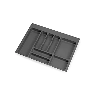 Image of Emuca cutlery organizer, kitchen drawer tray, 8 compartments, 70cm module, Plastic, Anthracite Grey