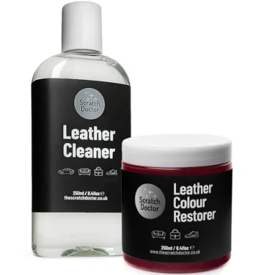 Image of Scratch Doctor Leather Cleaner &amp; Colour Restorer Kit for Sofas Car Seats Bags Shoes Jackets (Bordeaux, 250ml)