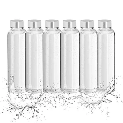 Image of Relaxdays Glass Water Bottle Set of 6, with Fabric Holder, 500 ml, Dishwasher Safe, Resistant, Transparent/Black