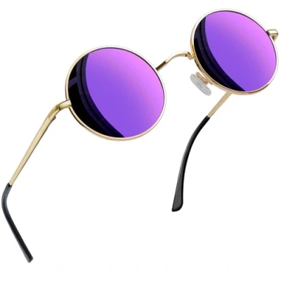 Image of Joopin Vintage Lennon Round Sunglasses Man Polarised UV400 Protection Metal Frame Retro Circle for Women and Men (Purple)