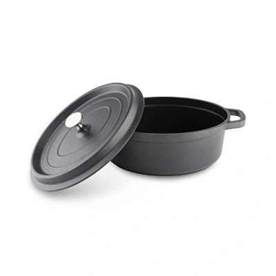 Image of Die Cast Aluminium, Oval Casserole Dish with Cover Lid, Black, 26 x 20cm, 2.8L