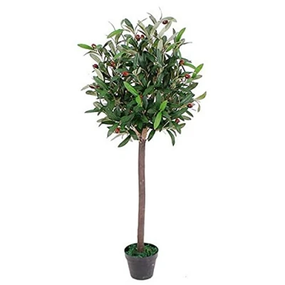 Image of Leaf Design UK Realistic Artificial Olive Tree in Black Plastic Pot, 90cm (3ft)