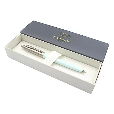 Image of Parker Jotter Stainless Steel Ballpoint Pen Artic Blue Pastel Finish Black Ink Gift Boxed