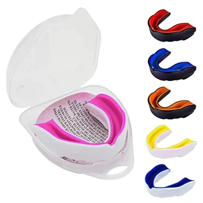 Image of Mouth Guard Gum Shield Professional for Contact Sports, Rugby, Martial Arts, Karate, MMA, Boxing, Hockey, Football Flexible Youth &amp; Adult (White/Pink)