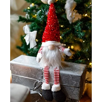 Image of Marco Paul Christmas 59cm Sitting Red Glam Gonk Sparkle Furry Fabric Soft Touch Plush Festive Indoor Ornament Novelty Nordic Xmas Home Decoration Winter Santa Figure Decorations