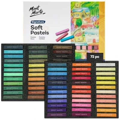 Image of MONT MARTE Soft Pastels Signature 72pc, Set of 72 Assorted Coloured Pastel Sticks, Vibrant and Blendable, Ideal for Art, Craft, Drawing, Sketching