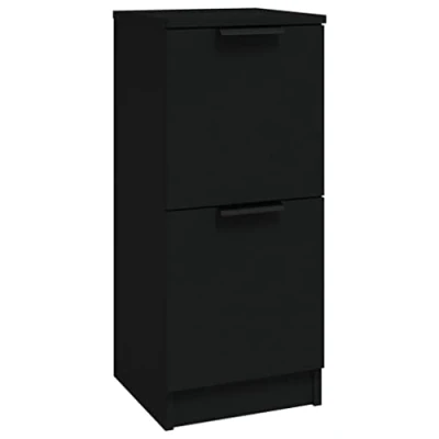 Image of vidaXL Engineered Wood Sideboard Black Classic Design with Ample Storage Space Easily Assembled &amp; Sturdy Structure Ideal for Displaying Decorations Dimensions: 30x30x70cm