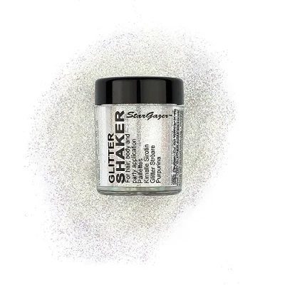 Image of Stargazer UV glitter Shaker, White. Cosmetic powder for use on the eyes, lips, face, body, hair and nails.