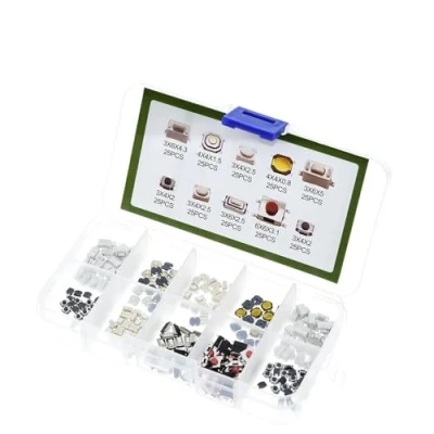 Image of DollaTek 250PCS 10Value Tactile Push Button Switch Micro Momentary Tact Assortment Kit + Plastic Box